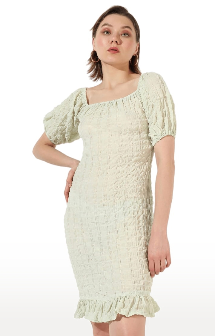Women's Green Pure Cotton Solid Sheath Dress