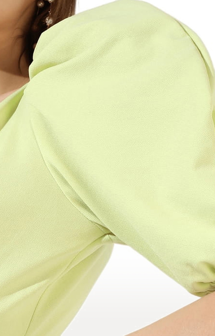 Women's Green Crepe Solid Asymmetric Dress
