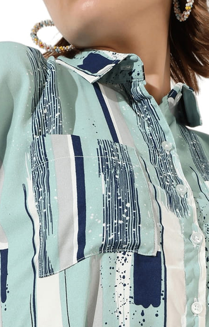 Women's Green Printed Shirt Dress