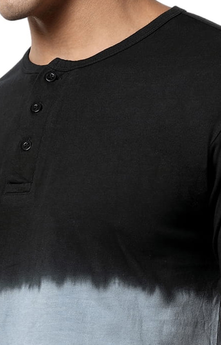 Men's Grey and Black Cotton Colourblock Regular T-Shirt
