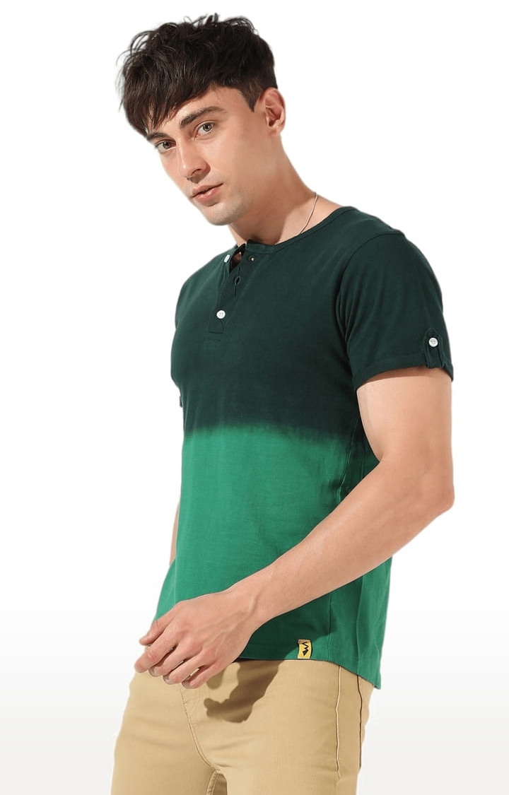 CAMPUS SUTRA | Men's Green Cotton Colourblock Regular T-Shirt