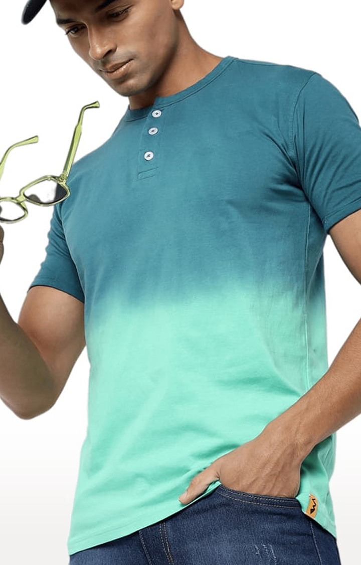 Men's Blue Colourblock Regular T-Shirts