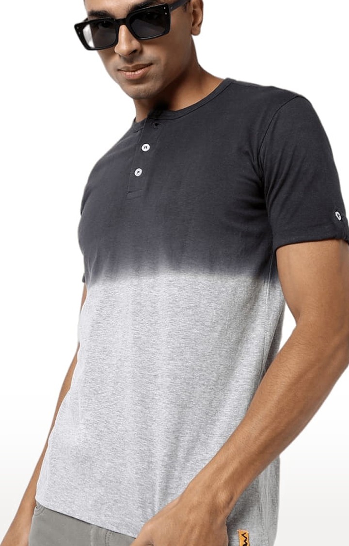 Men's Grey Cotton Colourblock Regular T-Shirt