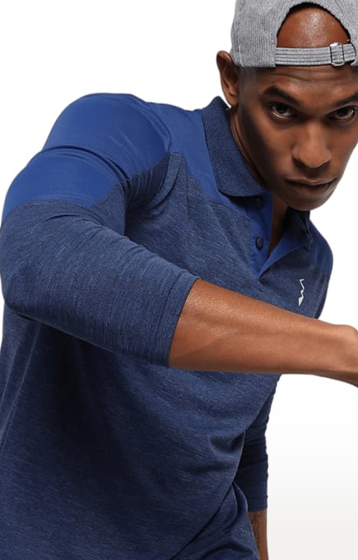 Men's Blue Polyester Colourblock Activewear T-Shirt