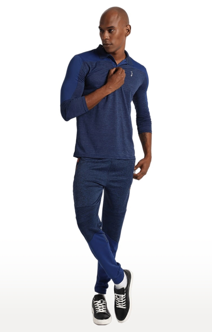 Men's Blue Polyester Colourblock Activewear T-Shirt