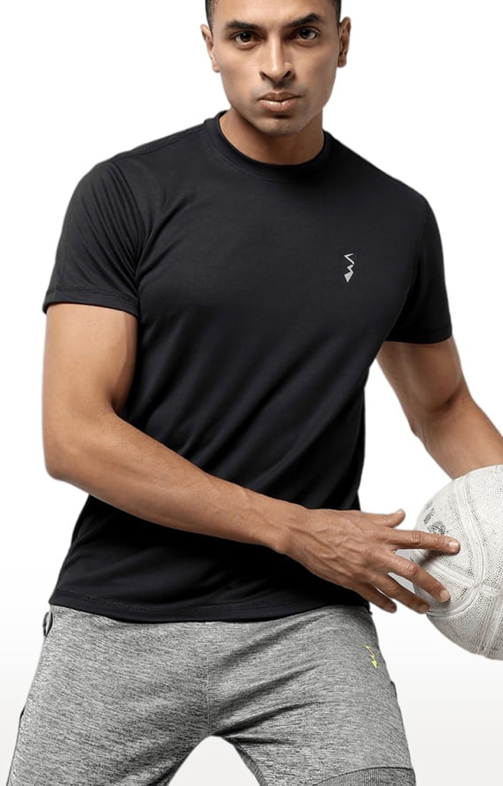 CAMPUS SUTRA | Men's Black Polyester Solid Activewear T-Shirt 2