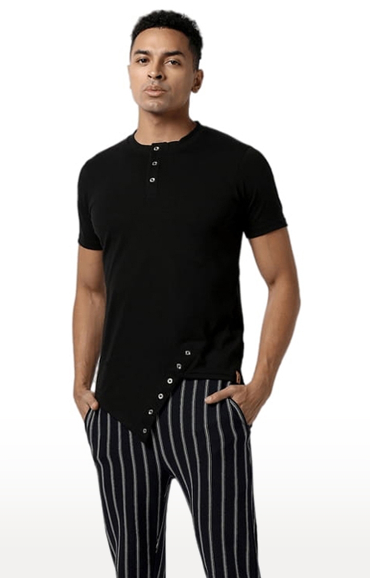 CAMPUS SUTRA | Men's Black Cotton Solid Regular T-Shirts