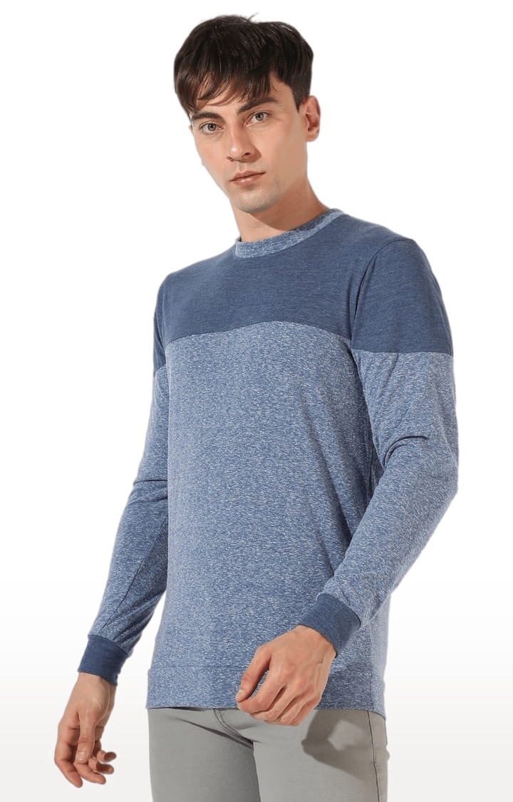 CAMPUS SUTRA | Men's Blue Cotton Colourblock Regular T-Shirt