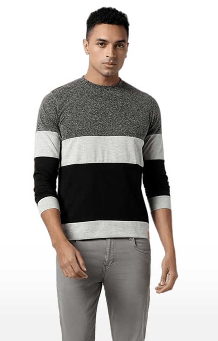 Men's Grey Cotton Colourblock Regular T-Shirt