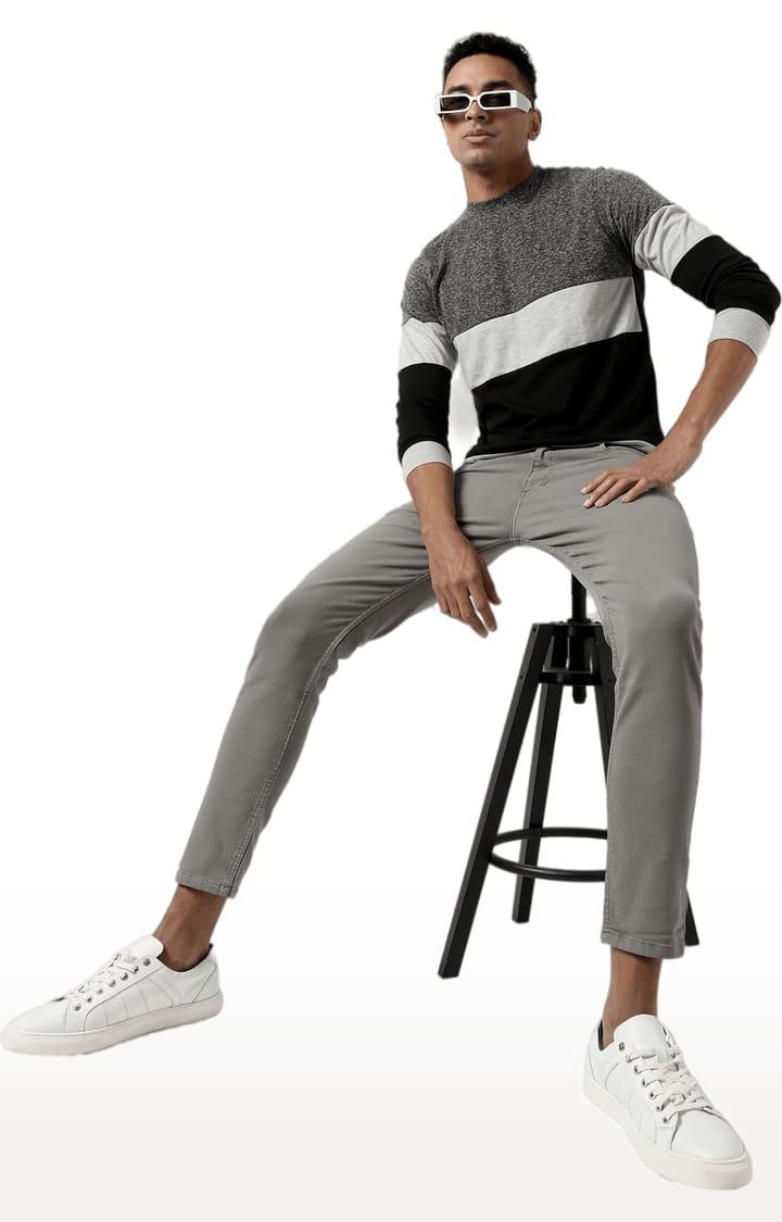Men's Grey Striped Regular T-Shirts