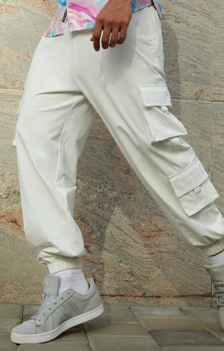 Men's Egg White Solid Polyester Cargos