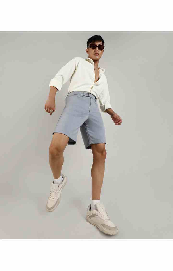 Men's Moon Grey Solid Polyester Shorts