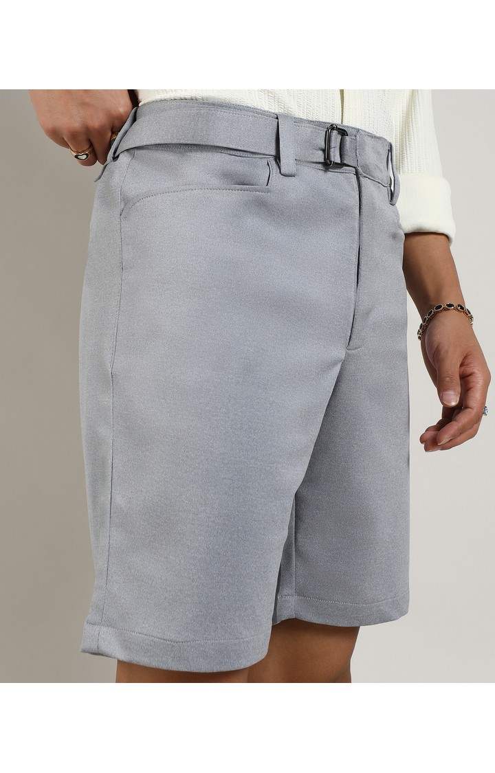Men's Moon Grey Solid Polyester Shorts