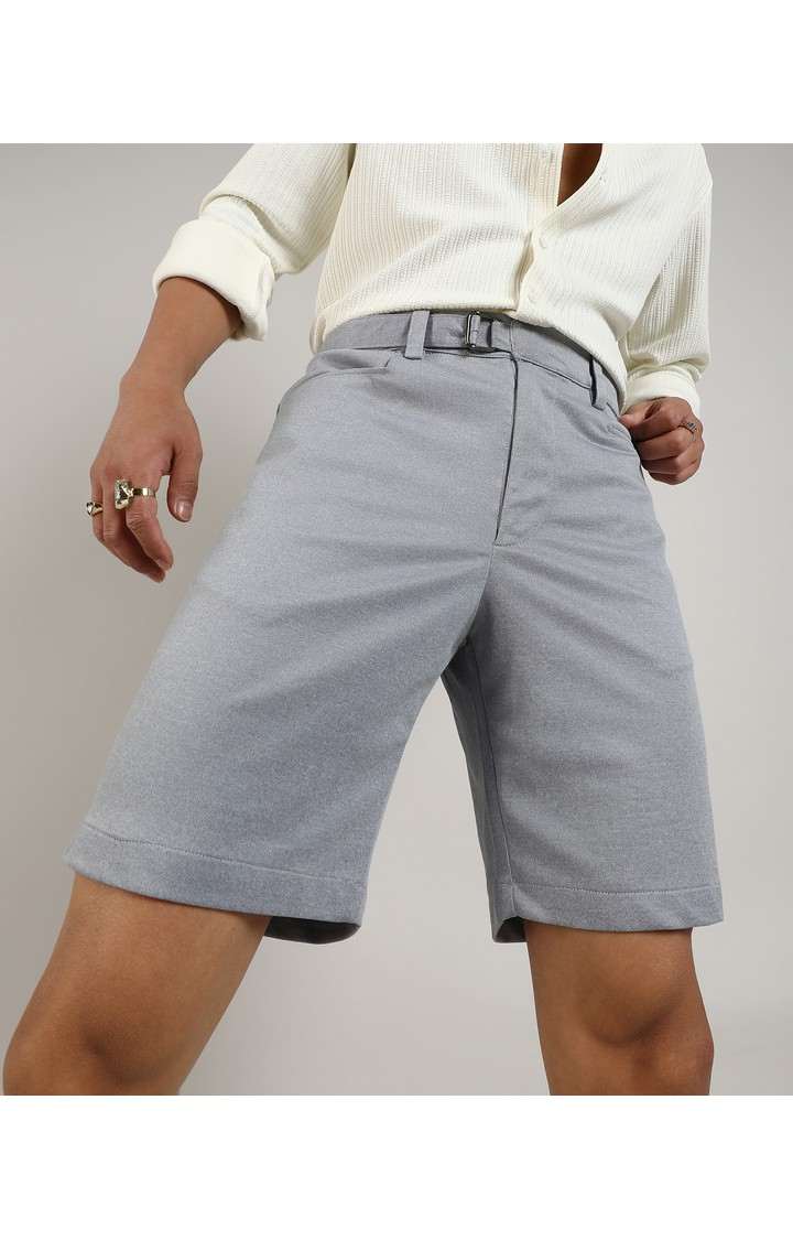 Men's Moon Grey Solid Polyester Shorts