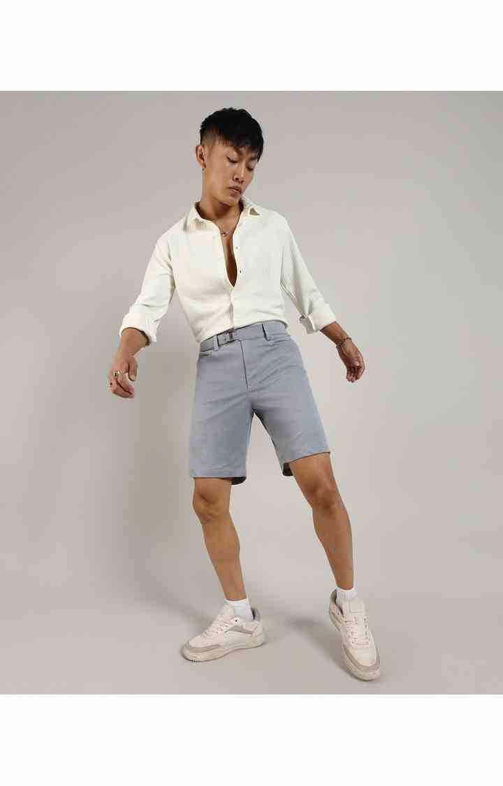 Men's Moon Grey Solid Polyester Shorts