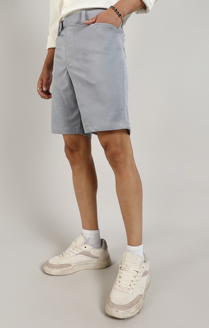 Men's Moon Grey Solid Polyester Shorts