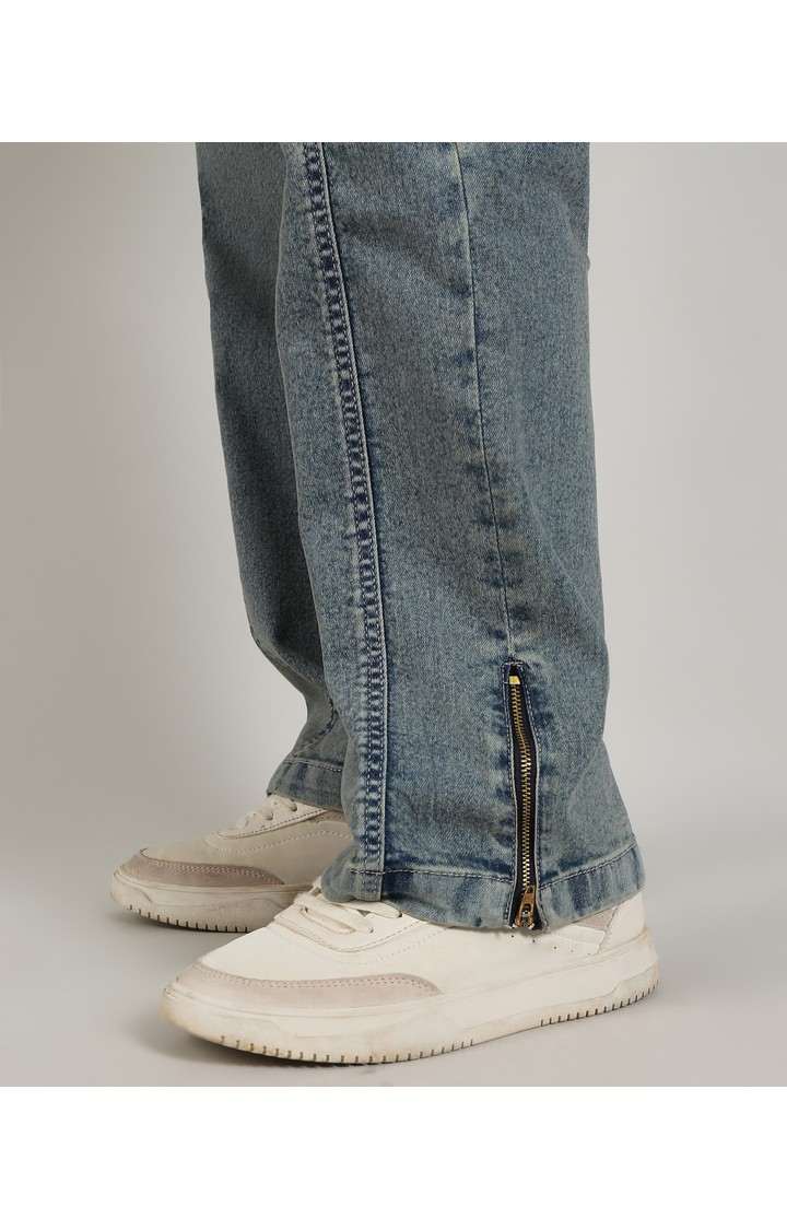 Men's Steel Blue Solid Denim Cargos