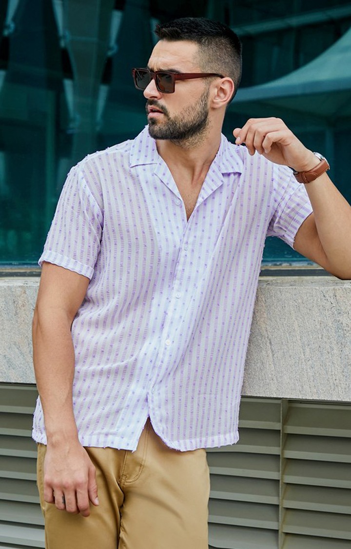 Men's Purple Striped Casual Shirts