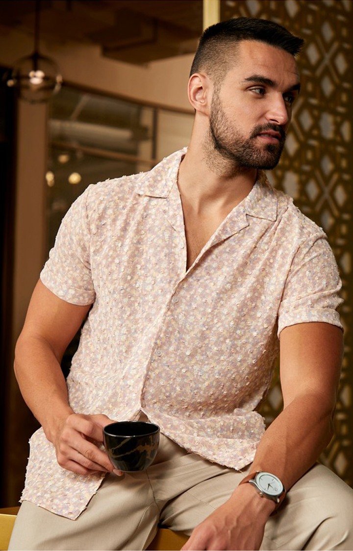 Men's Beige Striped Casual Shirts