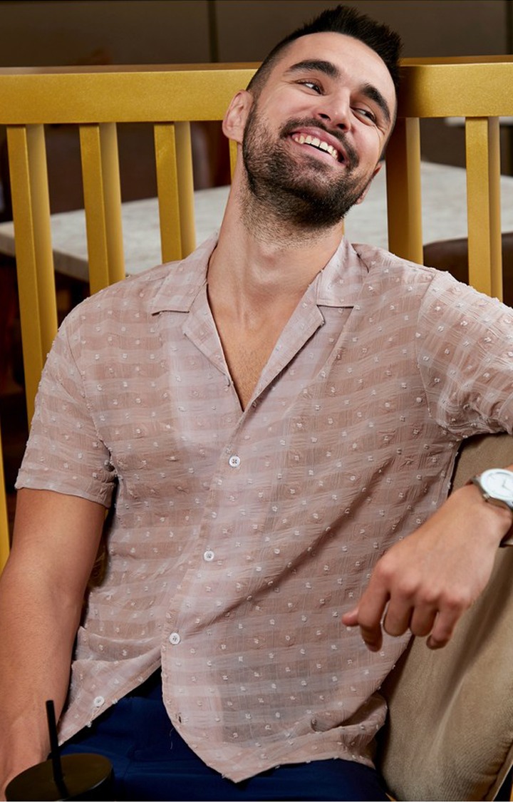 Men's Beige Checked Casual Shirts