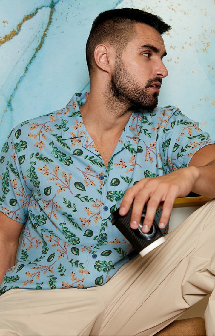 Men's Blue Printed Casual Shirts