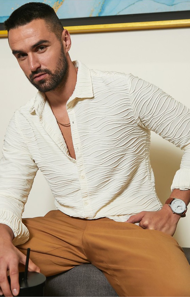 Men's White Slub Casual Shirts