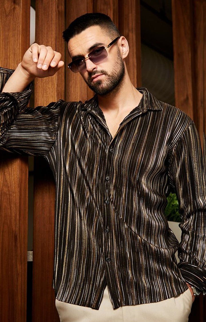 Men's Black Striped Casual Shirts