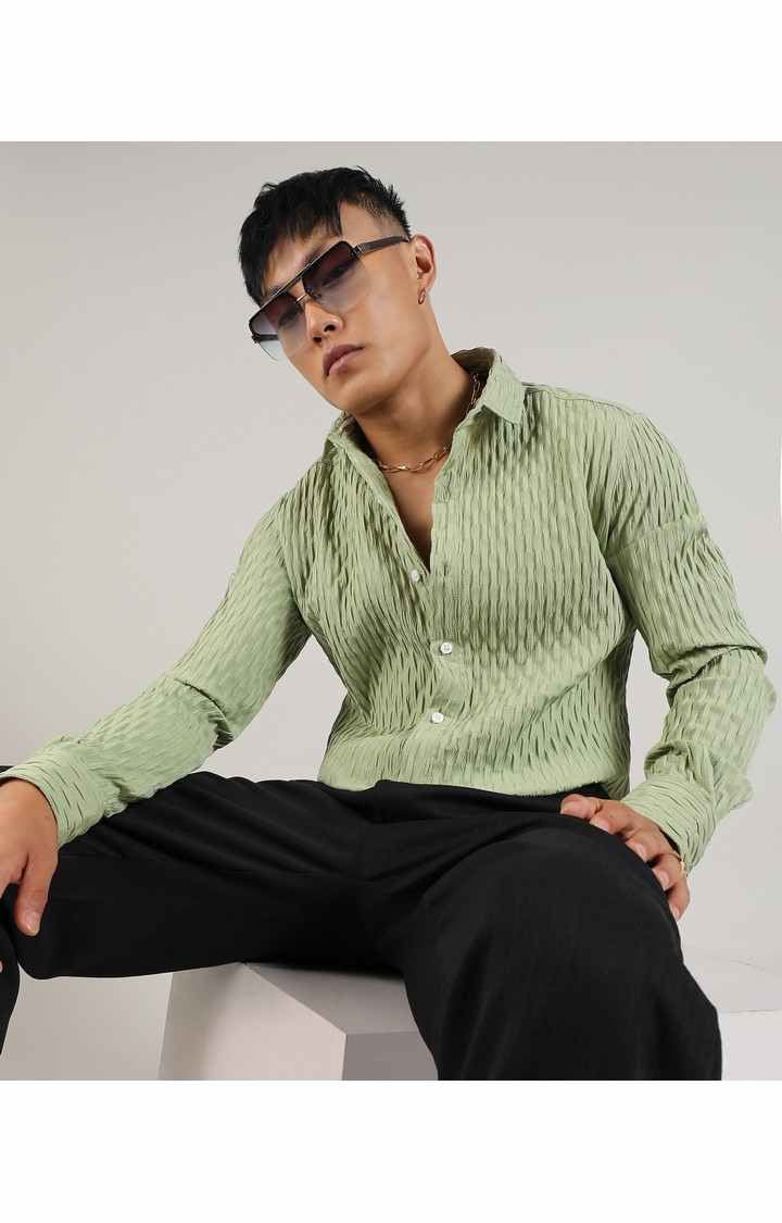 Men's Green Solid Casual Shirts