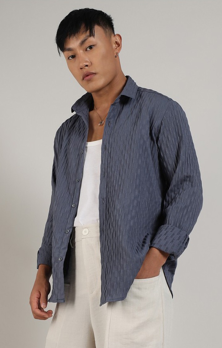 Men's Blue Solid Casual Shirts
