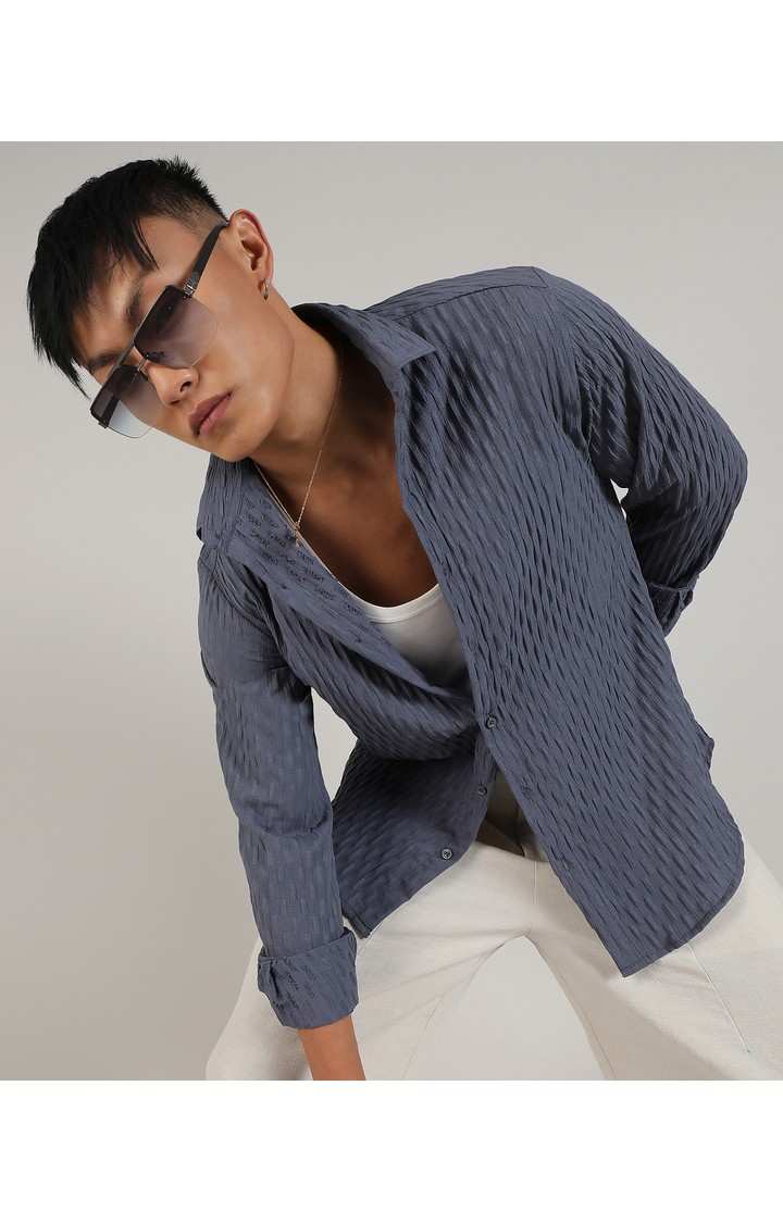 Men's Blue Solid Casual Shirts