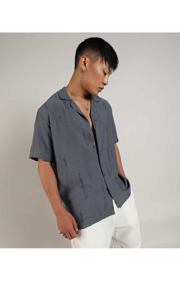 Men's Grey Embroidered Casual Shirts