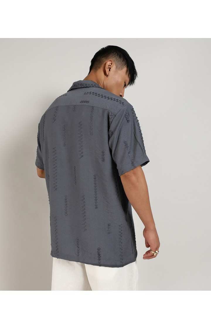 Men's Grey Embroidered Casual Shirts