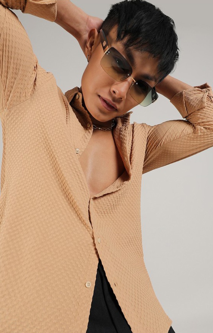 Men's Beige Solid Casual Shirts