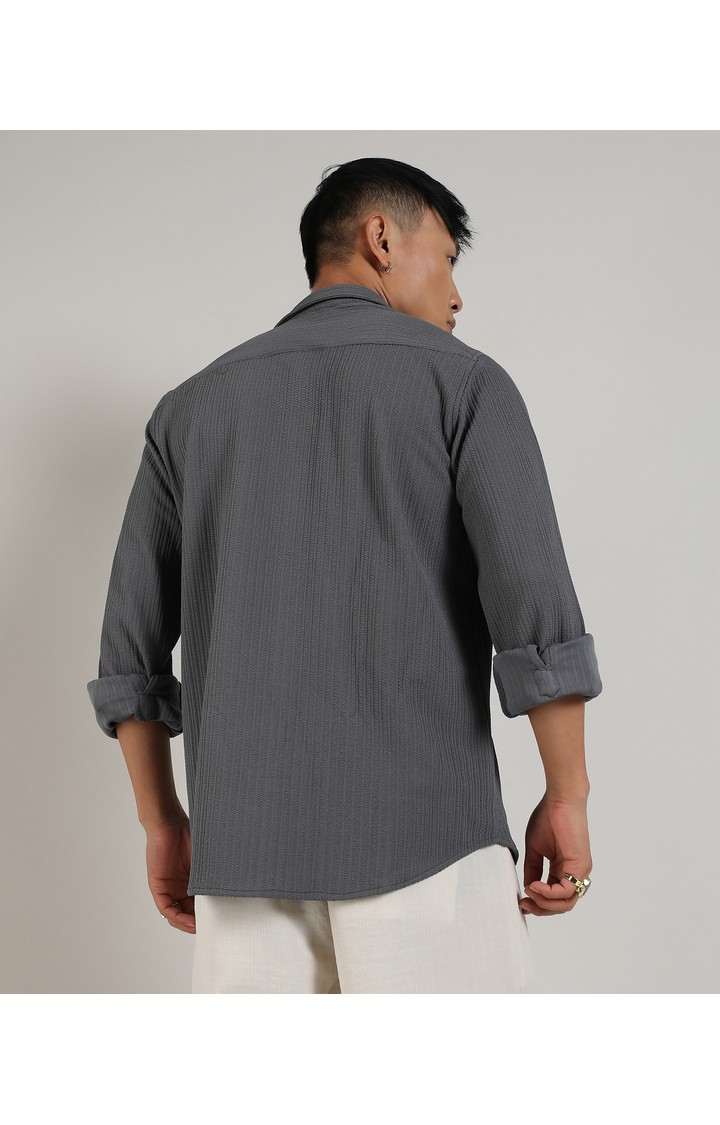 Men's Grey Solid Casual Shirts
