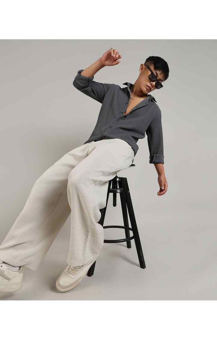 Men's Grey Solid Casual Shirts