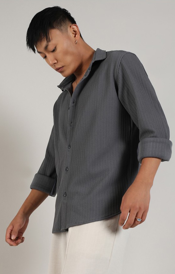 Men's Grey Solid Casual Shirts