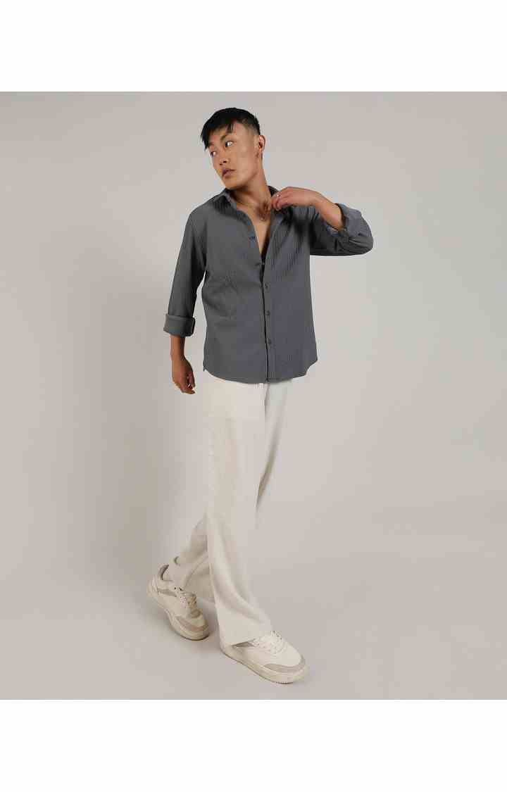 Men's Grey Solid Casual Shirts