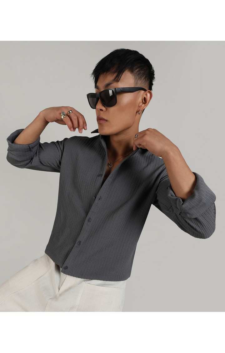 Men's Grey Solid Casual Shirts
