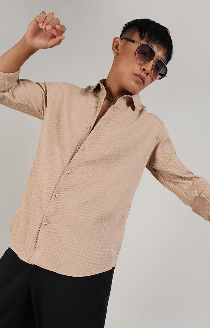 Men's Beige Solid Casual Shirts