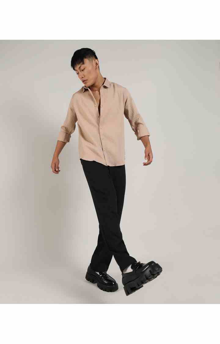 Men's Beige Solid Casual Shirts