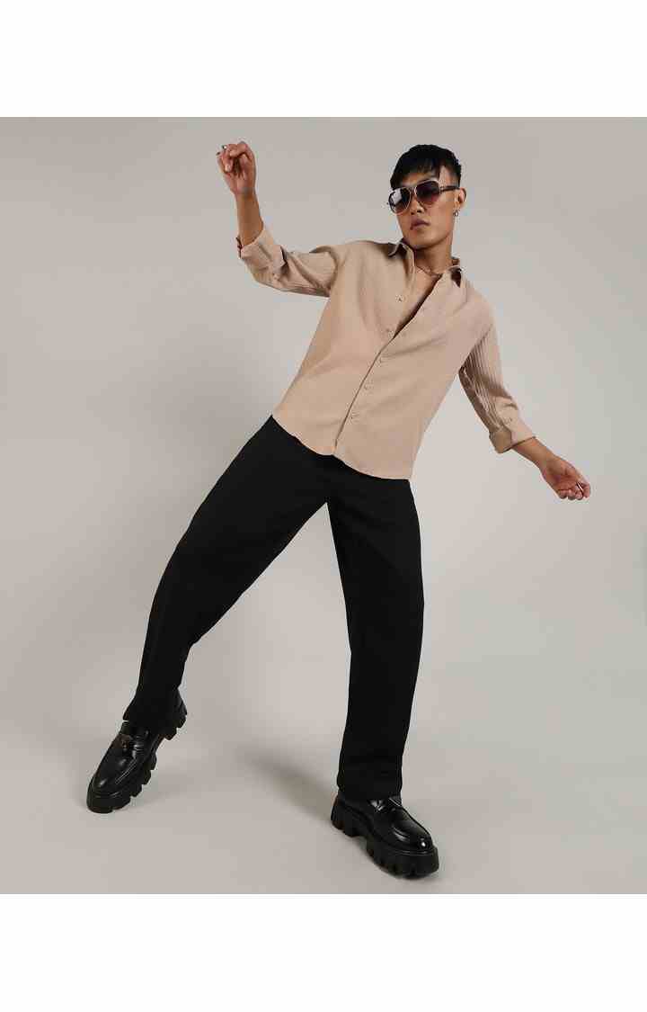 Men's Beige Solid Casual Shirts