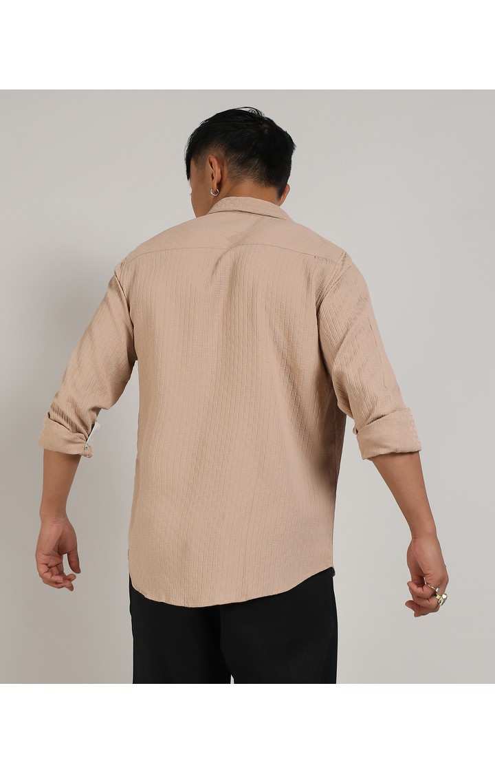 Men's Beige Solid Casual Shirts