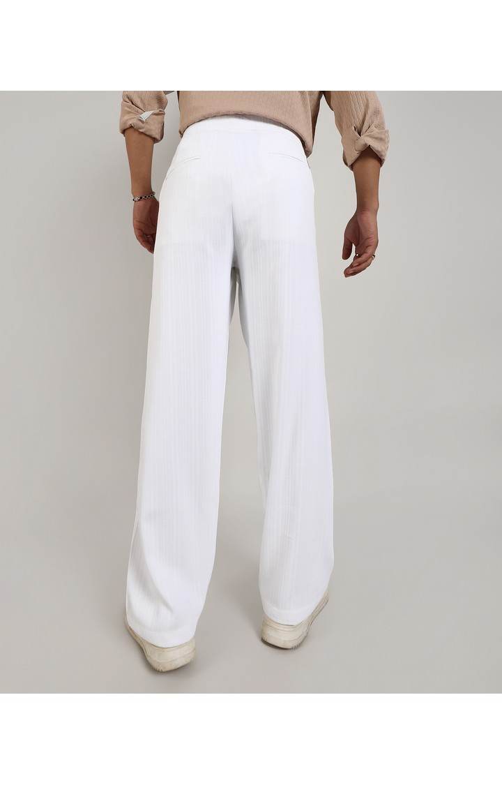 Men's Chalk White Solid Polyester Trousers
