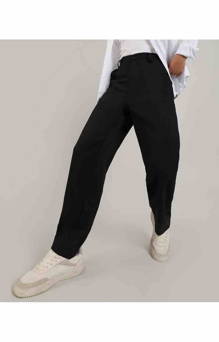 Men's Onyx Black Solid Polyester Trousers