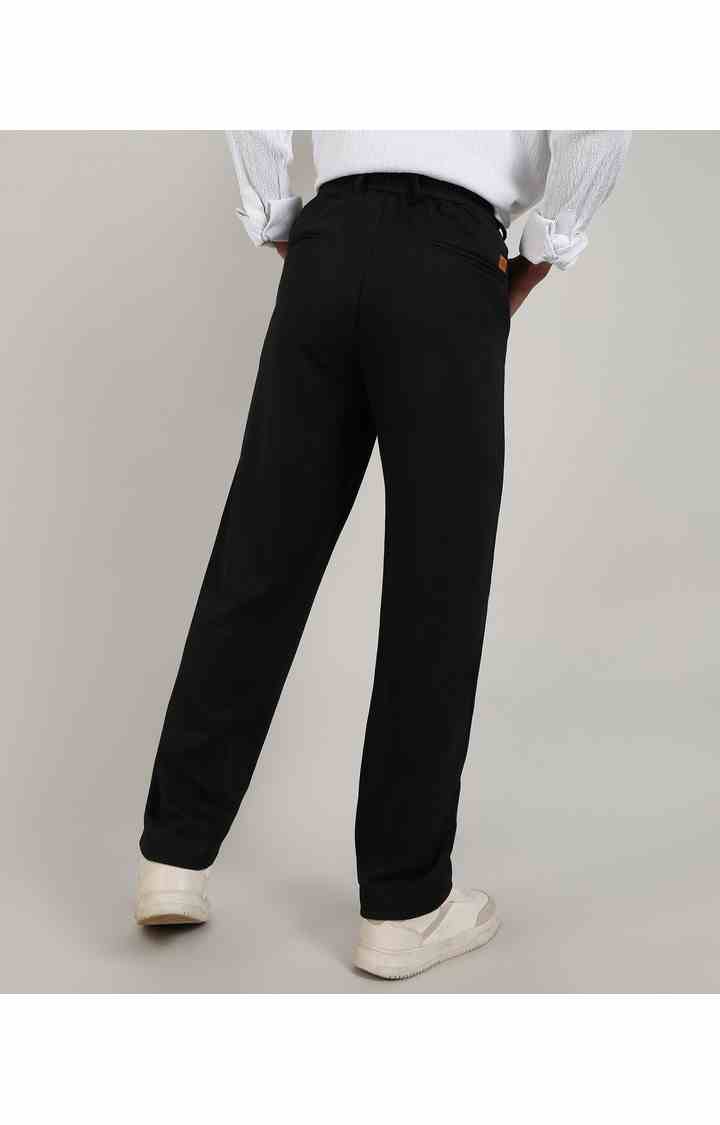 Men's Onyx Black Solid Polyester Trousers