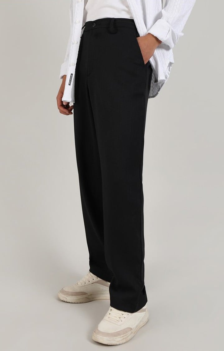 Men's Onyx Black Solid Polyester Trousers