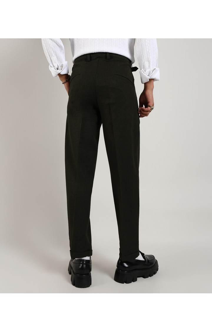 Men's Juniper Green Solid Polyester Trousers
