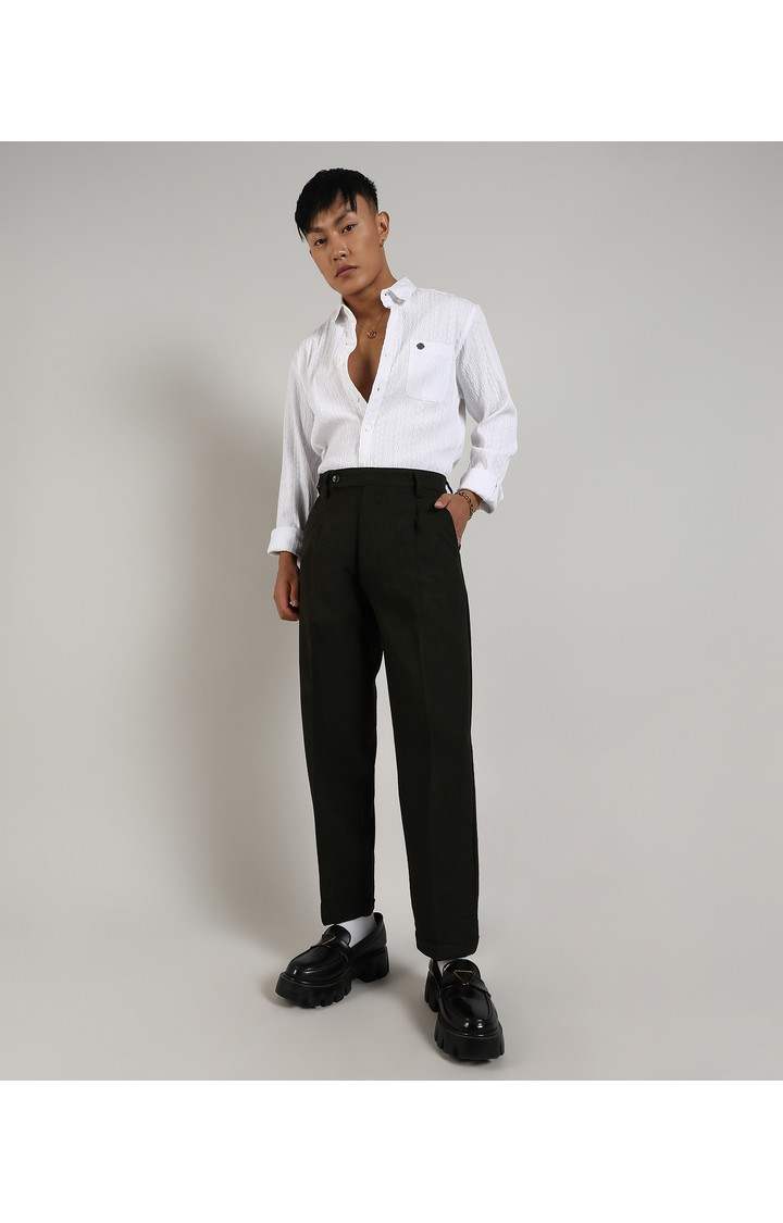 Men's Juniper Green Solid Polyester Trousers