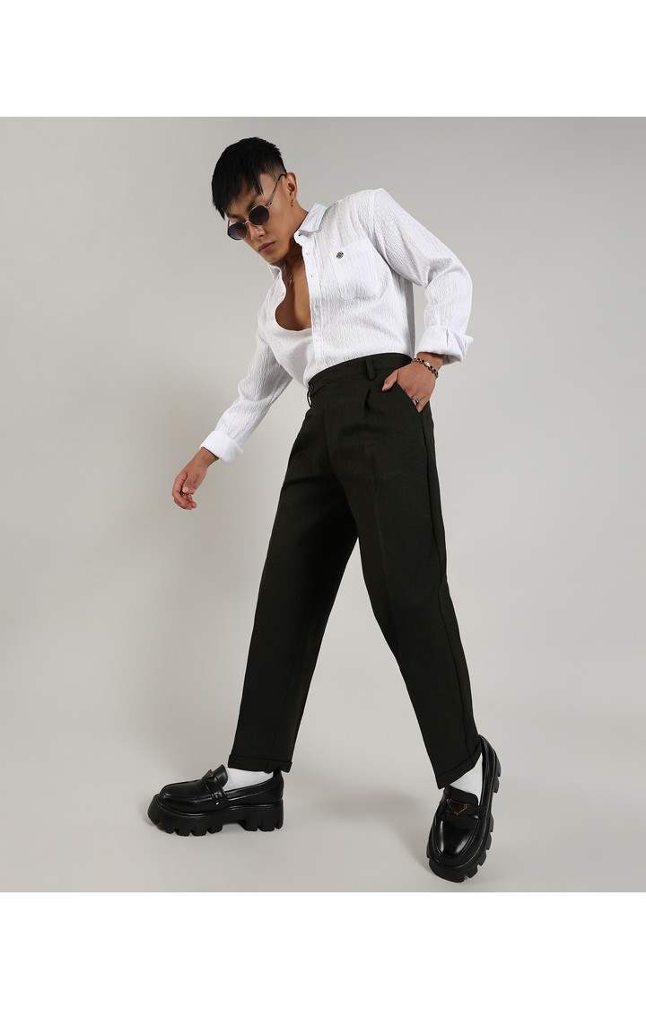 Men's Juniper Green Solid Polyester Trousers