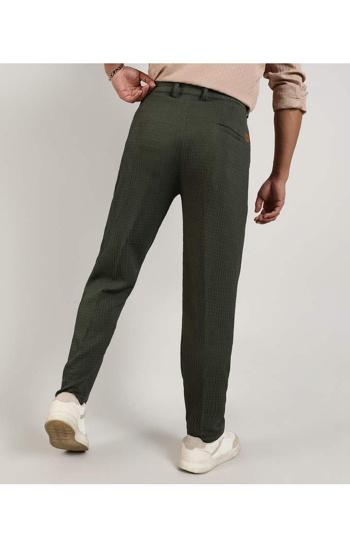 Men's Forest Green Solid Polyester Trousers